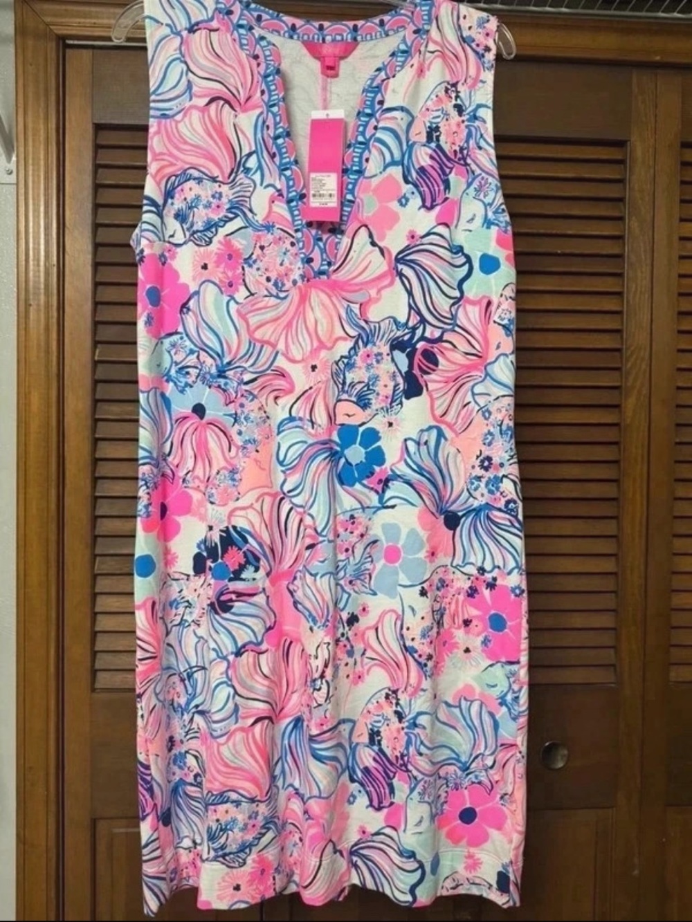 LIlly Pulitzer Sleeveless Floral Shift Dress in Pink & Blue L